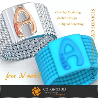 Ring mit Buchstabe A - Kostenlose 3D-Schmuckdatei Schmuck 3D-CAD, Kostenlose 3D-Schmuckdateien, Ringe 3D-CAD, Cocktailringe