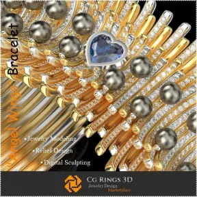 Pulsera única «Alas de Ángel» - CAD 3D de joyería Joyería CAD 3D, Joyería única 3D, Pulseras CAD 3D, Pulseras de diamantes 3D,