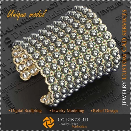 Bracciale natalizio con perla 3D per la casa, gioielli CAD 3D, gioielli unici 3D, braccialetti CAD 3D, braccialetti 3D,