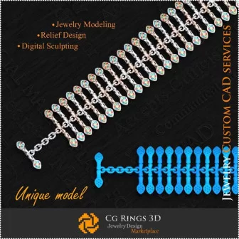 3D CAD 独特竹节手链 家居、珠宝 3D CAD、独特 3D 珠宝、手链 3D CAD、3D 钻石手链、3D 手链