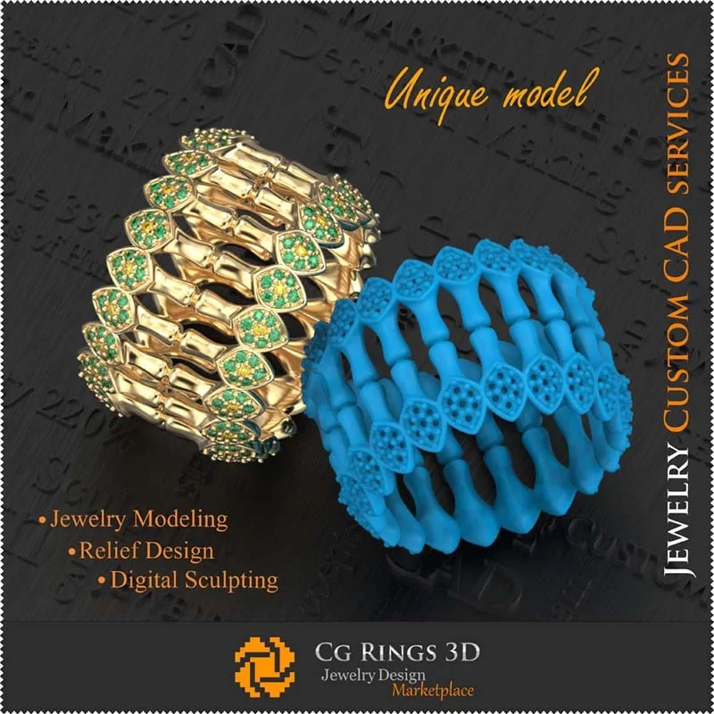 3D CAD Unique Bamboo Ring Home, Jewelry 3D CAD, 3D Unique Jewelry, Rings 3D CAD , Eternity Bands 3D, Fashion Rings 3D