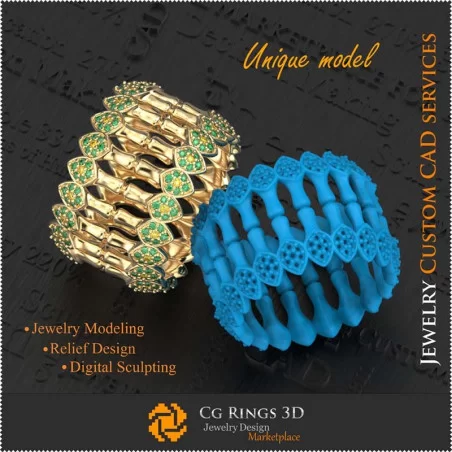 Anillo único de bambú en CAD 3D para el hogar, Cadena de joyería CAD 3D, Joyería única 3D, Anillos CAD 3D, Aros de eternidad