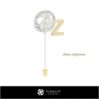 Broche 3D con letra Z Hogar, Joyería CAD 3D, Broches CAD 3D