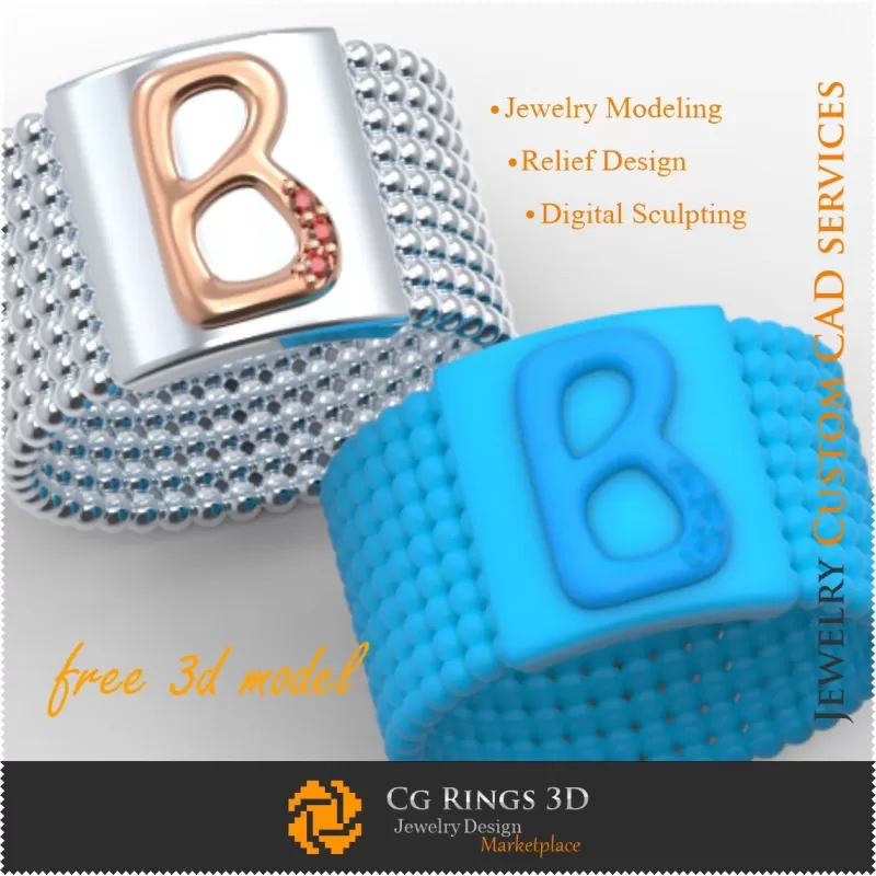 Bague avec lettre B - Bijoux 3D gratuits