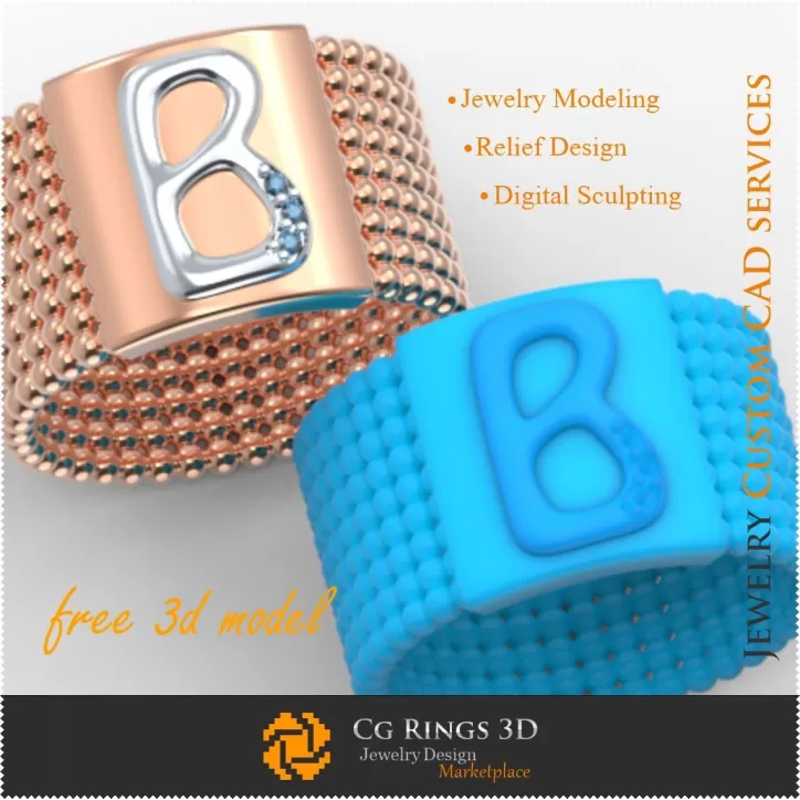 Anillo con letra B - Joyas 3D gratis