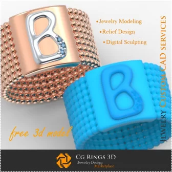 Ring With Letter B - Free 3D Jewelry Home, Jewelry 3D CAD, Free 3D Jewelry, Rings 3D CAD , Wedding Bands 3D, Eternity Bands 3D,