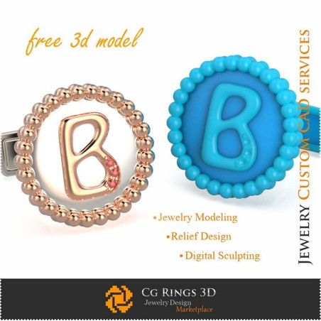 Cufflinks With Letter B - Free 3D CAD Jewelry