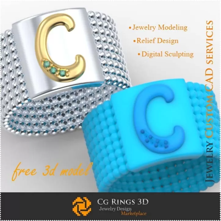 Bague avec la lettre C - Bijoux 3D gratuits