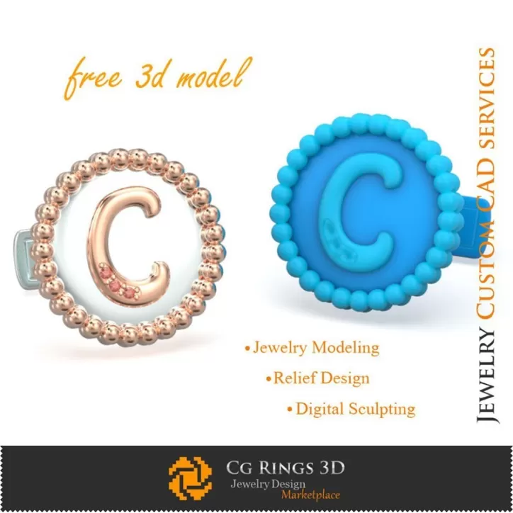 Boutons de manchette avec lettre C - Modèles 3D CAO de bijoux gratuits