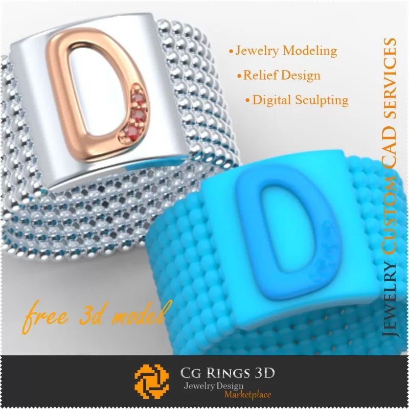 Anillo con letra D - Joyería 3D gratis Anillo con letra D - Joyería 3D gratis