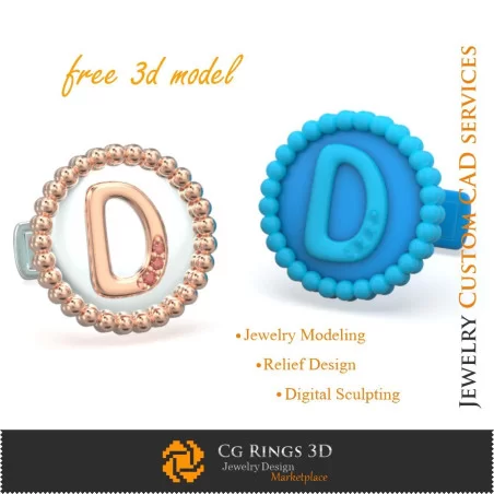 Cufflinks With Letter D - Free 3D CAD Jewelry Home, Jewelry 3D CAD, Free 3D Jewelry, Cufflinks 3D CAD , 3D Whale Back Closure C