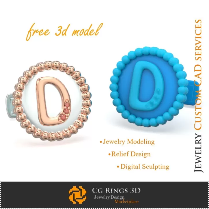 Gemelos con letra D - CAD 3D de joyería gratis