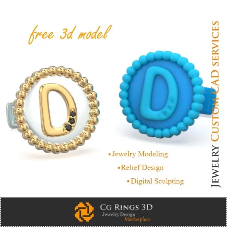 Cufflinks With Letter D - Free 3D CAD Jewelry