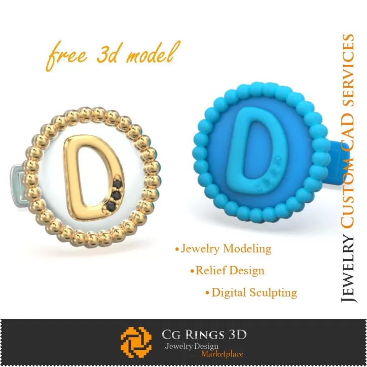 Gemelos con letra D - CAD 3D de joyería gratis