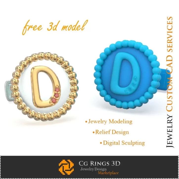 Gemelli con lettera D - Gioielli 3D CAD gratuiti