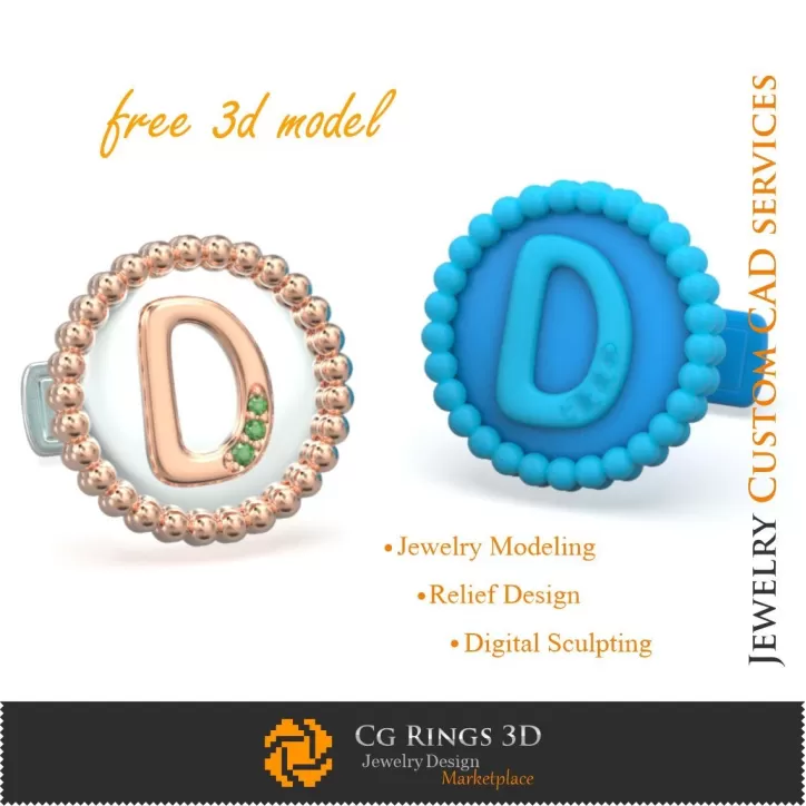 Gemelos con letra D - CAD 3D de joyería gratis