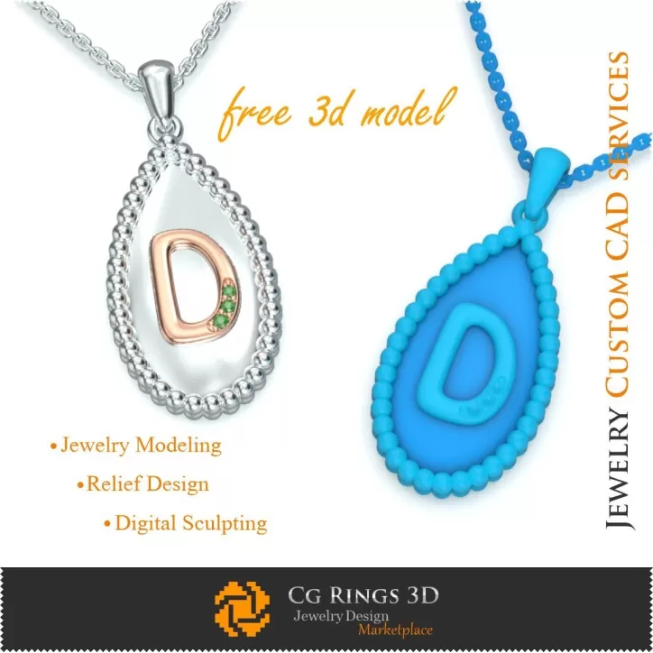 Pandantiv cu litera D - Modele CAD bijuterii 3D gratuite Pandantiv cu litera D - Modele CAD bijuterii 3D gratuite