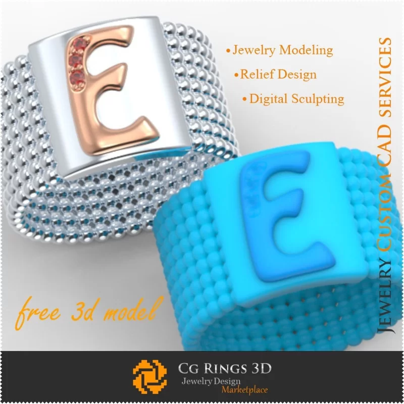 Anello con lettera E - Free 3D Jewelry