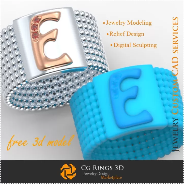 Inel cu litera E - Bijuterii 3D gratuite Inel cu litera E - Bijuterii 3D gratuite