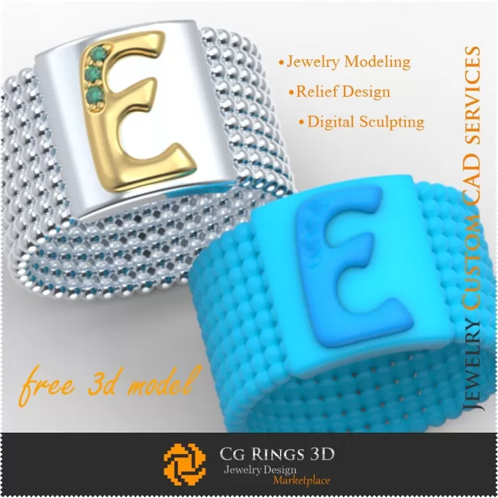 Inel cu litera E - Bijuterii 3D gratuite Inel cu litera E - Bijuterii 3D gratuite
