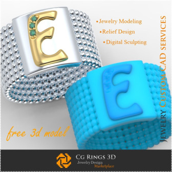 Ring With Letter E - Free 3D Jewelry Home,  Jewelry 3D CAD, Free 3D Jewelry, Rings 3D CAD , Wedding Bands 3D, Eternity Bands 3D,