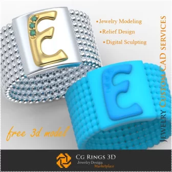 Ring With Letter E - Free 3D Jewelry Home, Jewelry 3D CAD, Free 3D Jewelry, Rings 3D CAD , Wedding Bands 3D, Eternity Bands 3D,