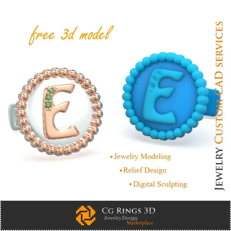 Gemelli con lettera E - Gioielli CAD 3D gratuiti
