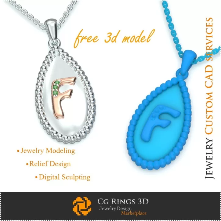 Colgante con letra F - CAD 3D de joyería Colgante con letra F - CAD 3D de joyería