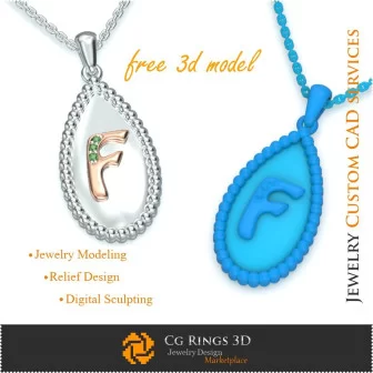 Pendant With Letter F - Free 3D CAD Jewelry Home, Jewelry 3D CAD, Free 3D Jewelry, Pendants 3D CAD , 3D Letter Pendants, 3D Bal