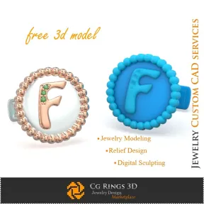 Cufflinks With Letter F - Free 3D CAD Jewelry Home,  Jewelry 3D CAD, Free 3D Jewelry, Cufflinks 3D CAD , 3D Whale Back Closure C