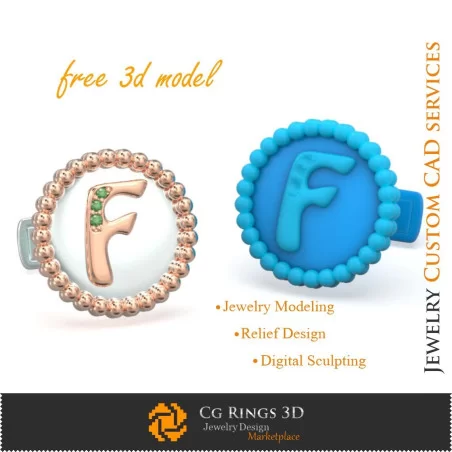 Gemelli con lettera F - CAD 3D gioielleria gratuito, CAD 3D per gioielli, gioielli 3D gratuiti, CAD 3D gemelli, chiusura a
