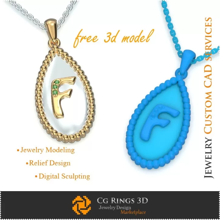 Colgante con letra F - CAD 3D de joyería Colgante con letra F - CAD 3D de joyería