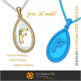 Pendentif avec lettre F - Modèle 3D CAO de bijou gratuit, CAO 3D pour bijoux, bijou 3D gratuit, pendentifs CAO 3D, pendentifs