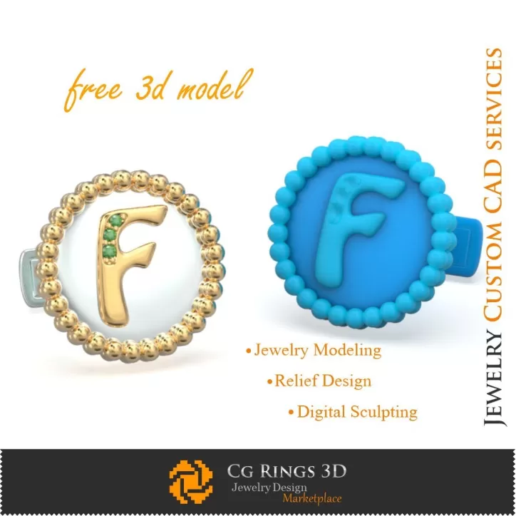 Gemelos con letra F - Descarga gratuita de joyería 3D CAD Gemelos con letra F - Descarga gratuita de joyería 3D CAD