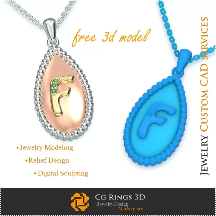 Colgante con letra F - CAD 3D de joyería Colgante con letra F - CAD 3D de joyería
