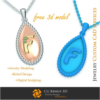 Pendant With Letter F - Free 3D CAD Jewelry Home,  Jewelry 3D CAD, Free 3D Jewelry, Pendants 3D CAD , 3D Letter Pendants, 3D Bal