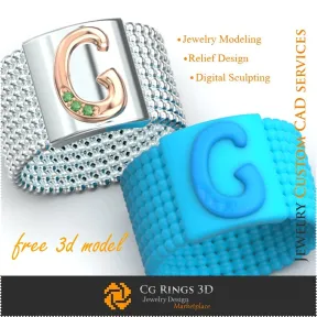 Ring With Letter G - Free 3D Jewelry Home,  Jewelry 3D CAD, Free 3D Jewelry, Rings 3D CAD , Wedding Bands 3D, Eternity Bands 3D,
