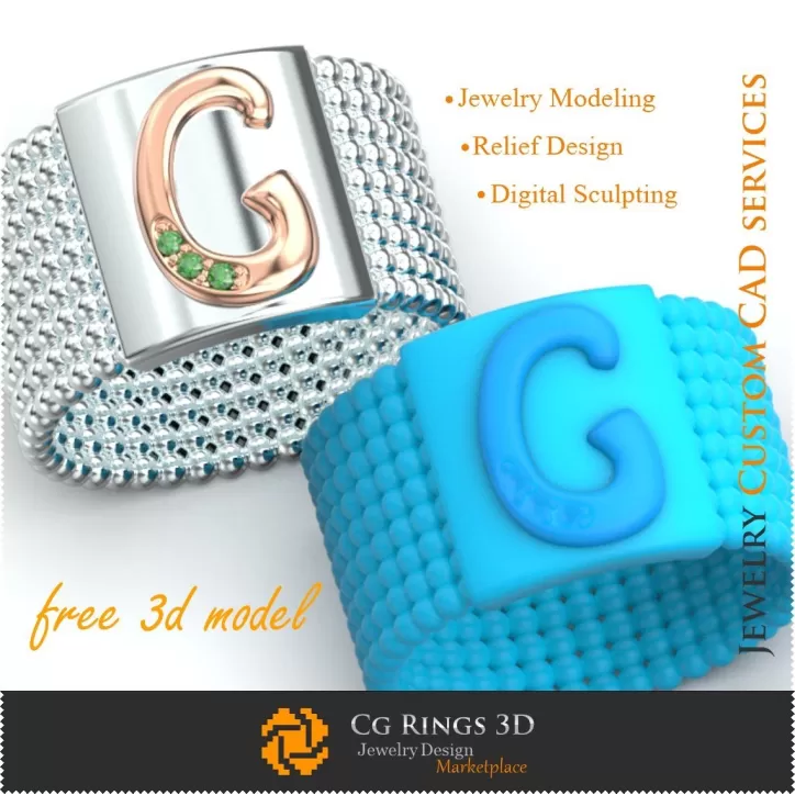 Inel cu litera G - Bijuterii 3D gratuite Inel cu litera G - Bijuterii 3D gratuite