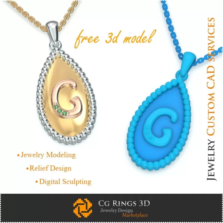 Colgante con la letra G - CAD 3D de joyería gratis Colgante con la letra G - CAD 3D de joyería gratis