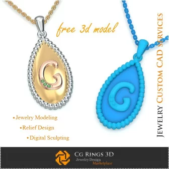 Pendant With Letter G - Free 3D CAD Jewelry Home, Jewelry 3D CAD, Free 3D Jewelry, Pendants 3D CAD , 3D Letter Pendants, 3D Bal