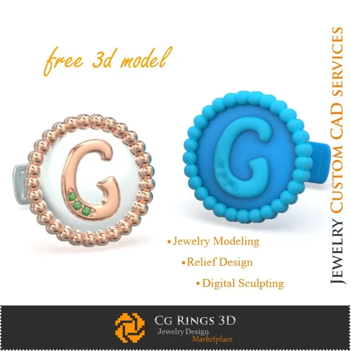 Butoni cu litera G - Bijuterii 3D CAD gratuite