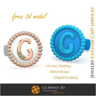 Cufflinks With Letter G - Free 3D CAD Jewelry Home, Jewelry 3D CAD, Free 3D Jewelry, Cufflinks 3D CAD , 3D Whale Back Closure C