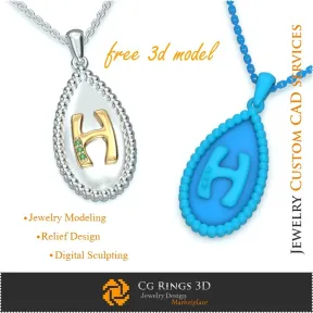 Pendant With Letter H - Free 3D CAD Jewelry Home,  Jewelry 3D CAD, Free 3D Jewelry, Pendants 3D CAD , 3D Letter Pendants, 3D Bal
