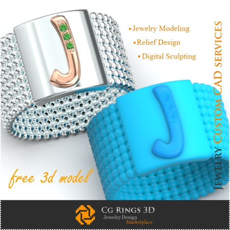 Inel cu Litera J - Bijuterii 3D Gratuite Home, Bijuterii 3D , Bijuterii Gratuite 3D, Inele 3D CAD, Verighete 3D, Inele Prieteni 