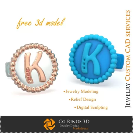 Gemelos con letra K - CAD 3D gratuito para joyería, CAD 3D de joyería, joyería 3D gratuita, CAD 3D de gemelos, cierre trasero