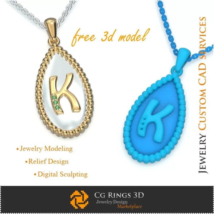 Ciondolo con lettera K - Gioielli CAD 3D gratuiti