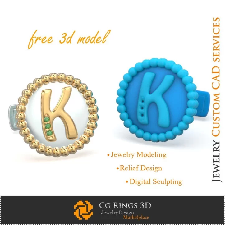 Cufflinks With Letter K - Free 3D CAD Jewelry