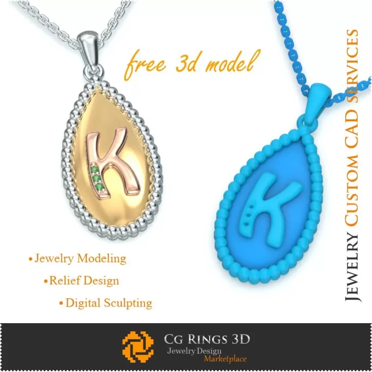 Ciondolo con lettera K - Gioielli CAD 3D gratuiti