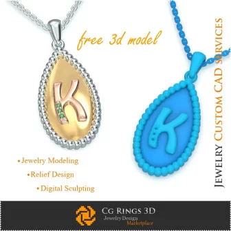 Pendant With Letter K - Free 3D CAD Jewelry Home, Jewelry 3D CAD, Free 3D Jewelry, Pendants 3D CAD , 3D Letter Pendants, 3D Bal