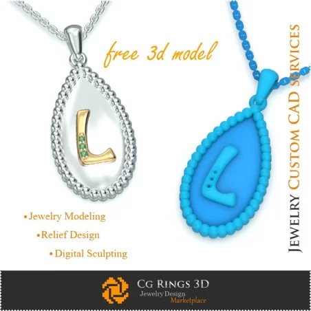 Pendant With Letter L - Free 3D CAD Jewelry Home, Jewelry 3D CAD, Free 3D Jewelry, Pendants 3D CAD , 3D Letter Pendants, 3D Bal